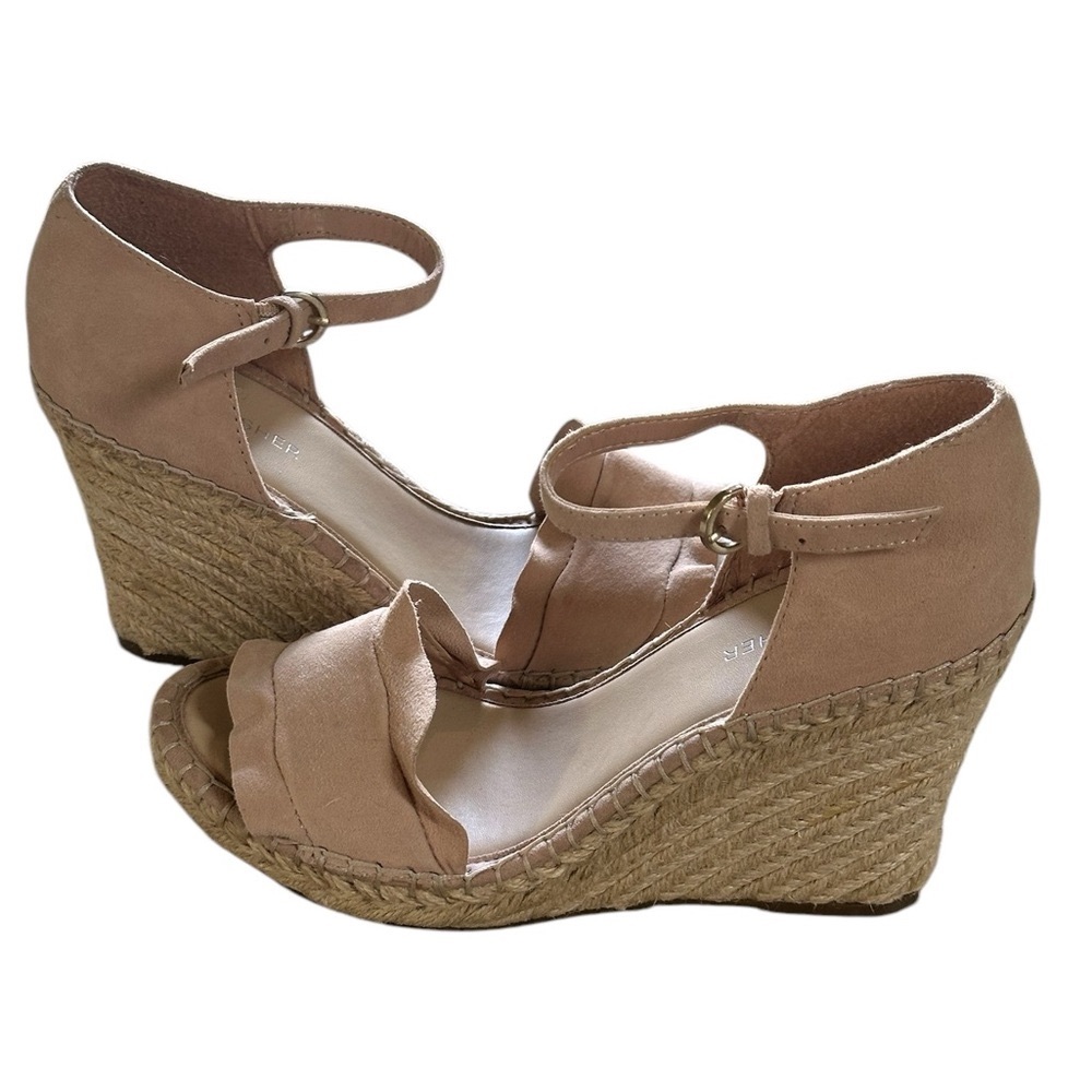 Marc Fisher Kadria Kickoff Suede Open Toe Espadrille Wedge Heeled Sandal Sz 9.5